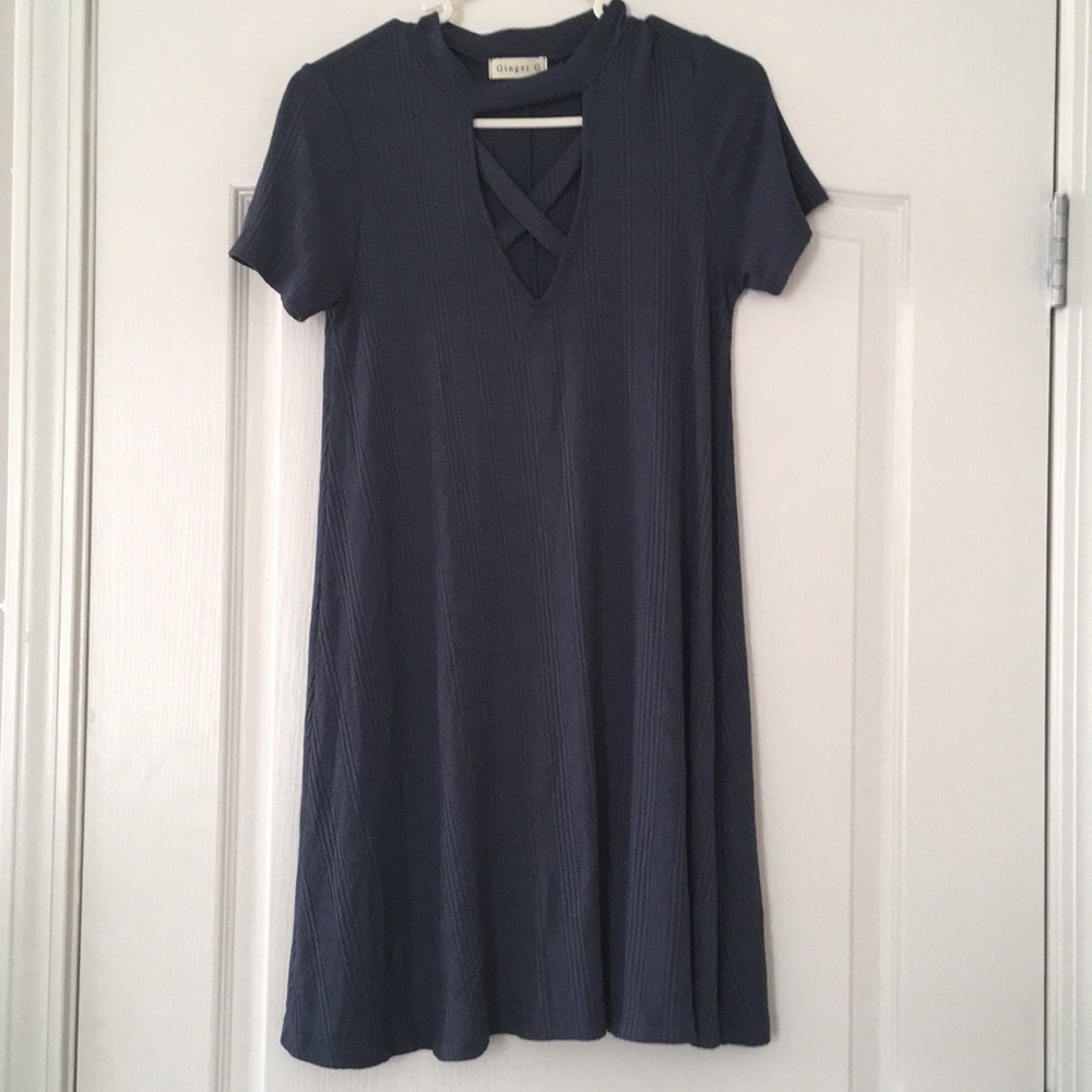 Blue dress with open front criss cross
